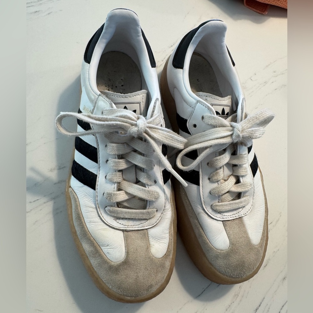 Adidas White and Black Samba Sneakers with Gum Sole